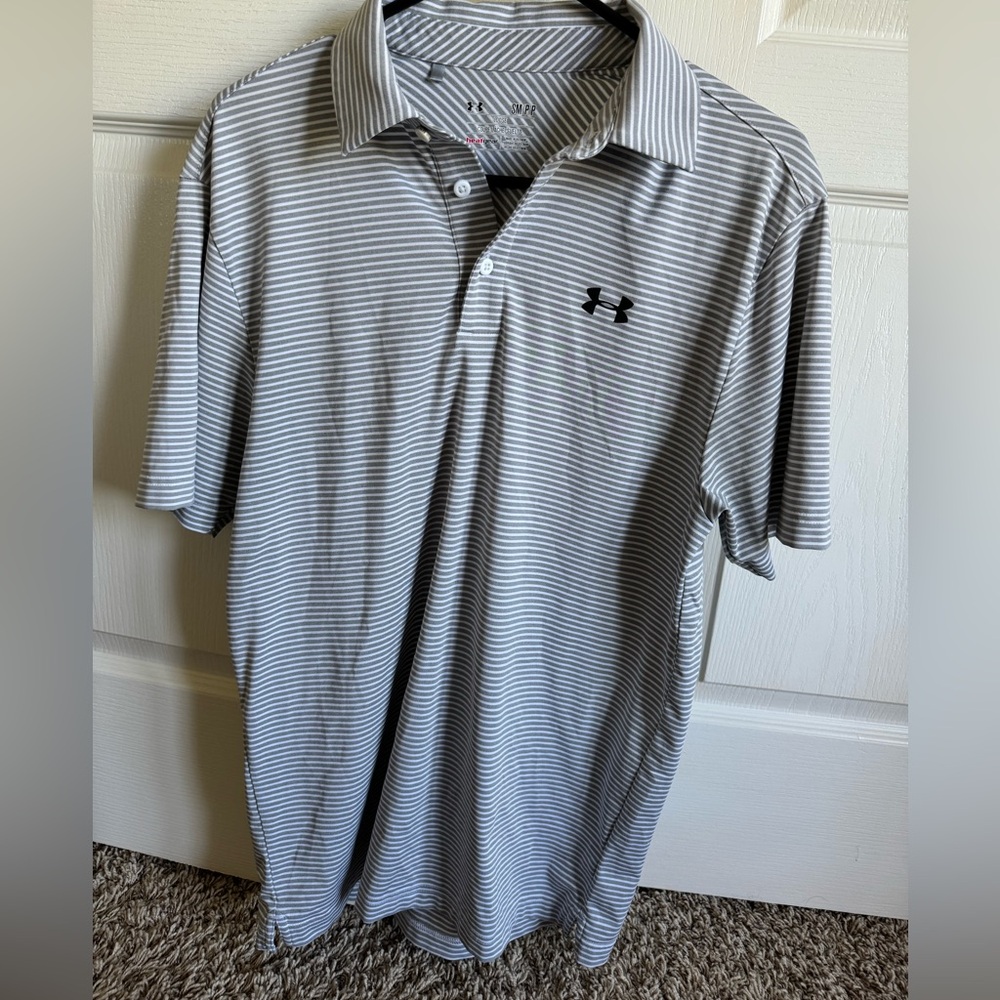 Men’s Grey Striped Under Armor Golf Shirt